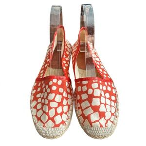 DIANE VON FURSTENBERG Red and White Patterned Espadrille Flats